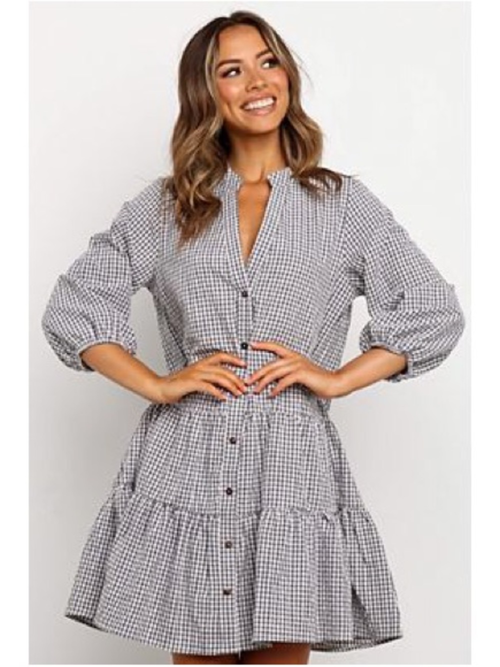 Petal & Pup Black and White Gingham Button-Front Mini Dress, Size: S/M